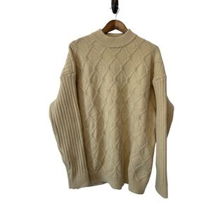 Men’s Aelfric Eden Chunky Cable Knit Fisherman Sweater Size XXL  Crew Neck Tan